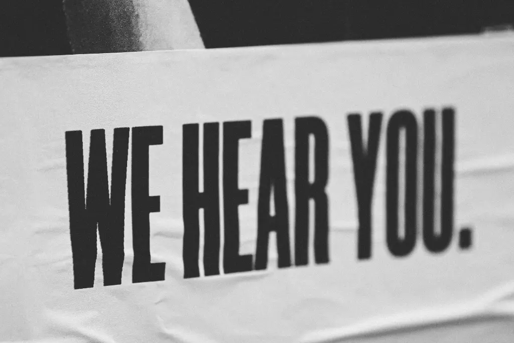 Image showing a banner reading "We hear you."